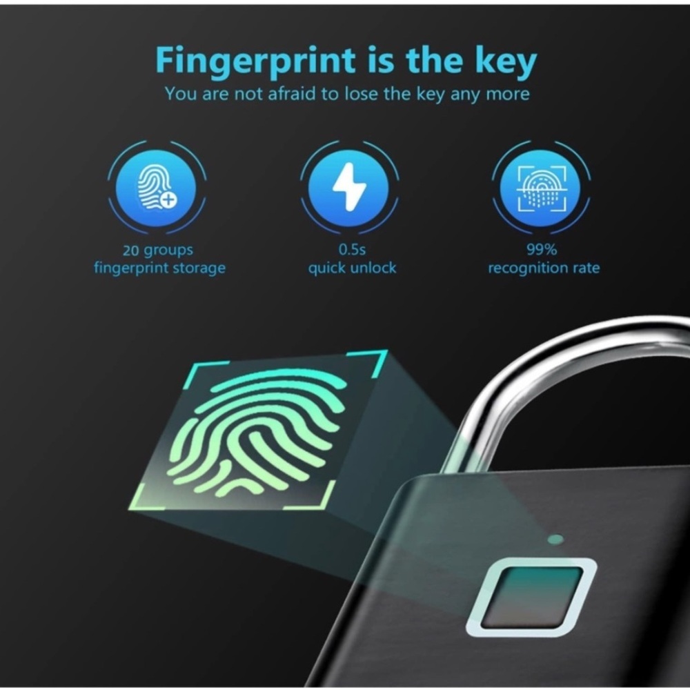 K712 BIOLOQ Hardened Fingerprint Biometric Padlock Keyless Biometric Gate Locks - Picture 4 of 4